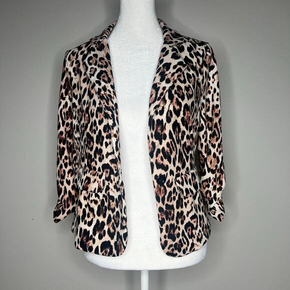 Crescent & Willough Women's Small Animal Print Blazer Ruched Sleeve Mob Wife - Picture 2 of 7